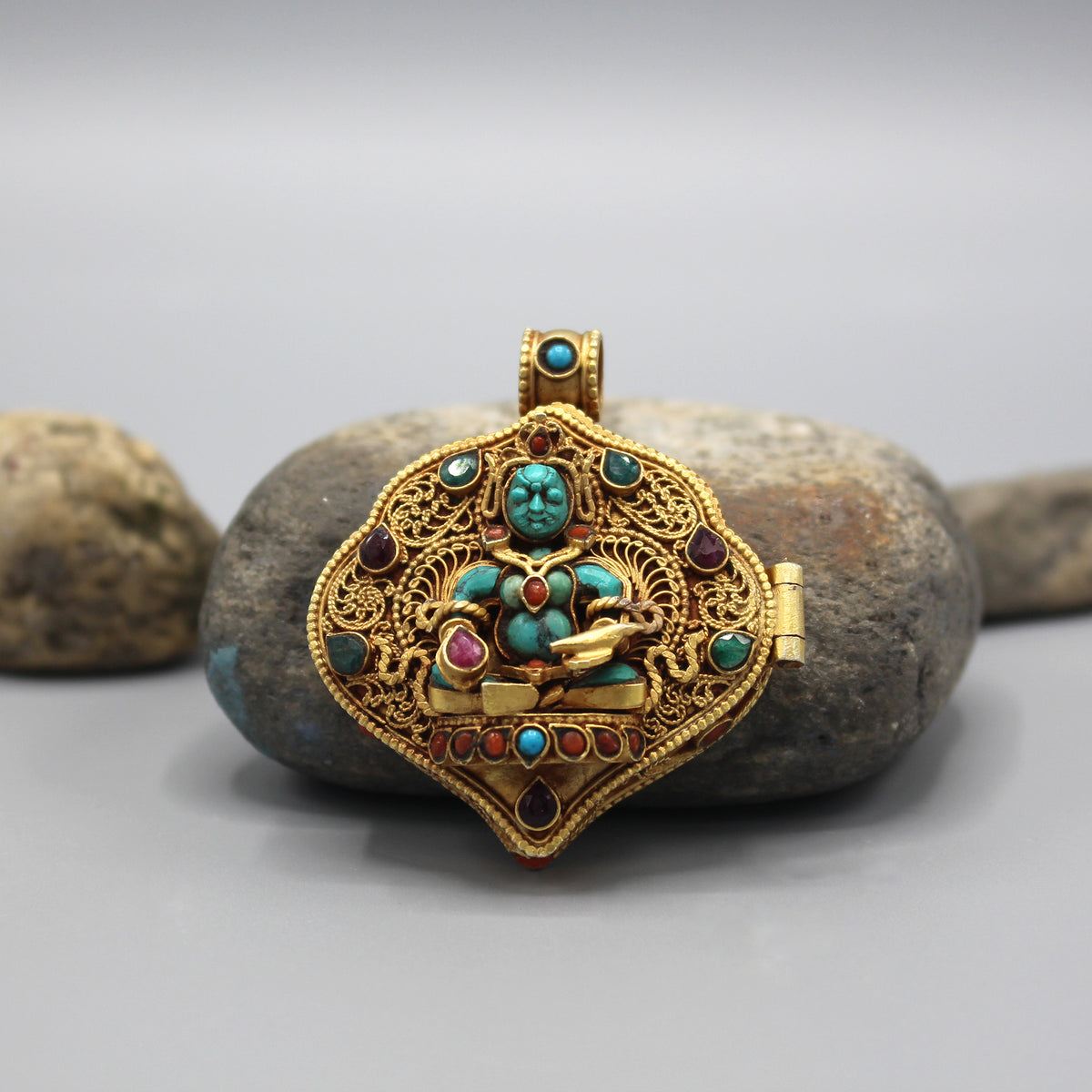 Tibetan Pendant and Ghau, Tibetan Prayer Box Ghau, Tribal