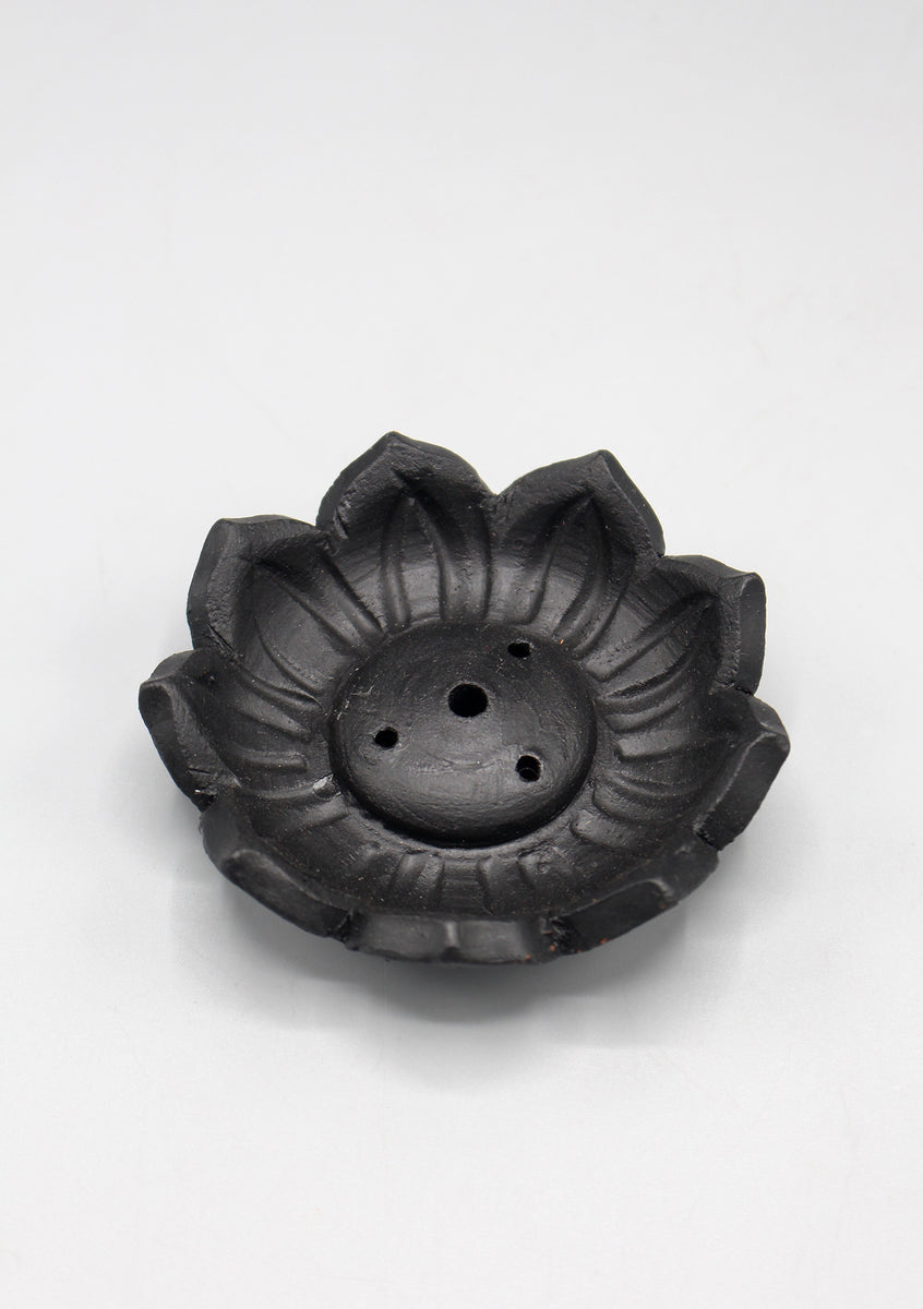 Incense Holder Cast Iron Black Flower Petal