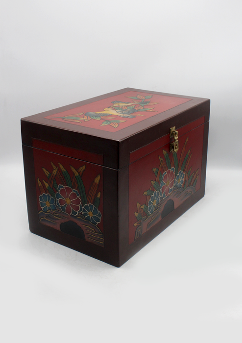 Handpainted Tibetan Sankha Flower Wooden Box- Extra Large