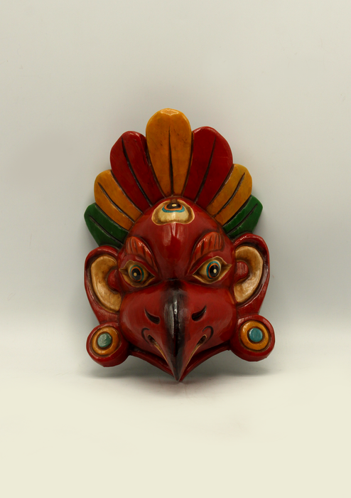 Handcarved and HandPainted Wooden Garud Wall Hanging Mask - Red