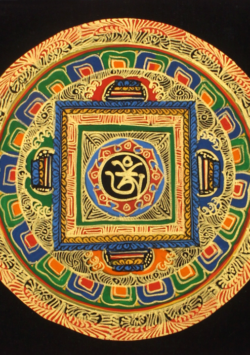 Tibetan Om Mandala Hand Painted  Mini Thangka (D)