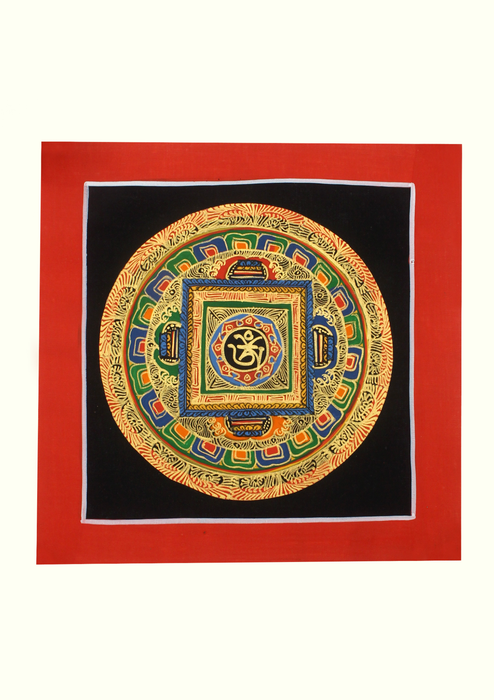 Tibetan Om Mandala Hand Painted  Mini Thangka (D)