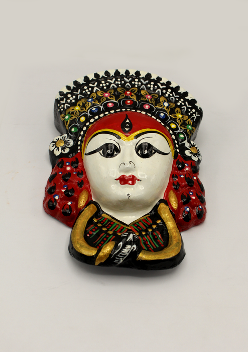 Living Goddess Kumari Hand Painted Paper Mache Wall Hanging Mask