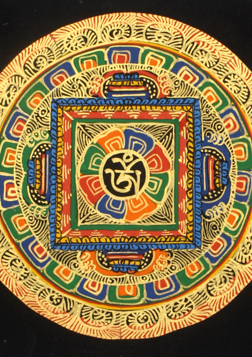 Tibetan Om Mandala Hand Painted  Mini Thangka (A)