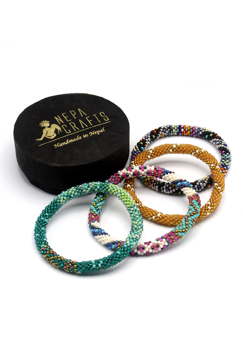 Set of 4 Roll on Beads Bracelet Gift Set in Eco-Friendly Jewelry Box