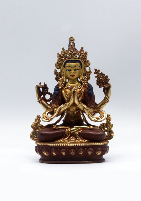 Partly Gold Plated Chenrezig Statue 5.5" H