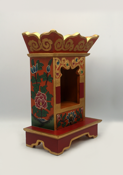 Lotus  Flower Tibetan Wooden Shrine Altar Box