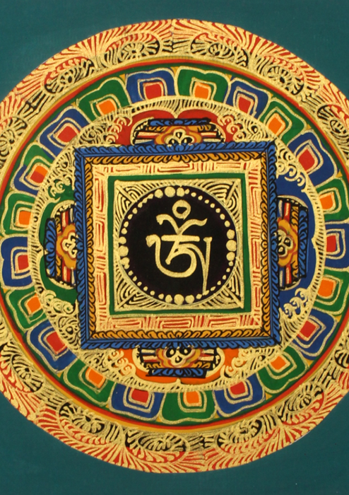 Tibetan Om Mandala Hand Painted Mini  Thangka (E)