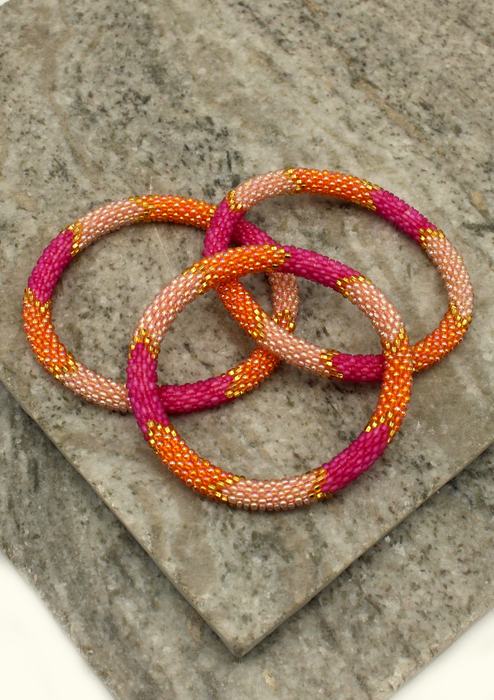 Royal Baby Pink Orange Nepalese Roll on Bracelet