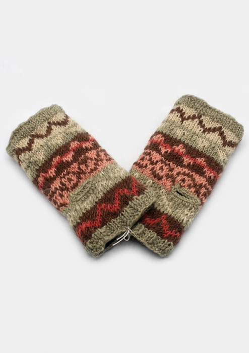 Beige Multicolor Woolen Fingeless Hand Warmer