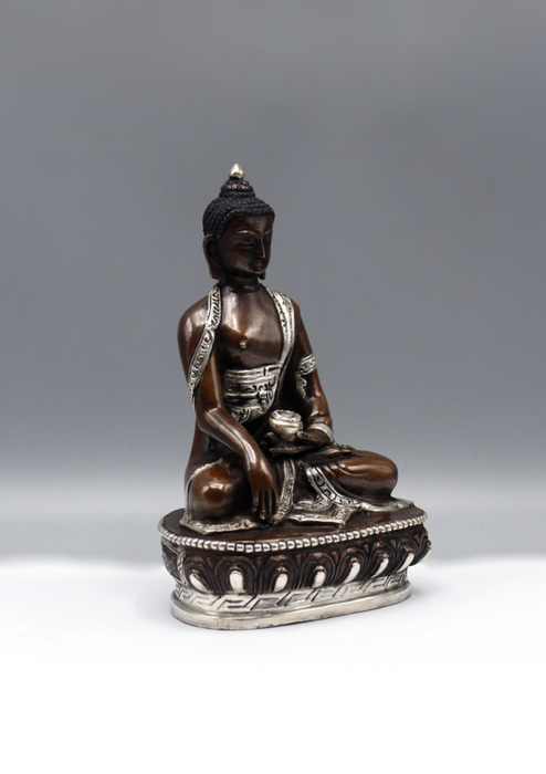 Silver Copper Shakyamuni Buddha Statue 6"H