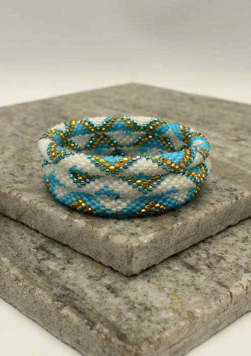 Blue Star  Golden White Nepalese Roll on Bracelet