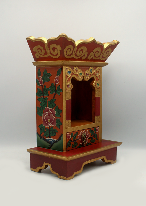 Lotus  Flower Tibetan Wooden Shrine Altar Box