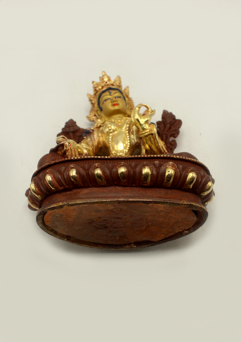 Partly Gold Plated White Tara Statue 5.5" H