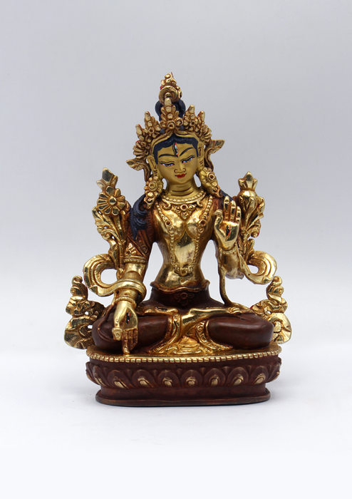 Partly Gold Plated Copper White Tara Statue 5.5"H