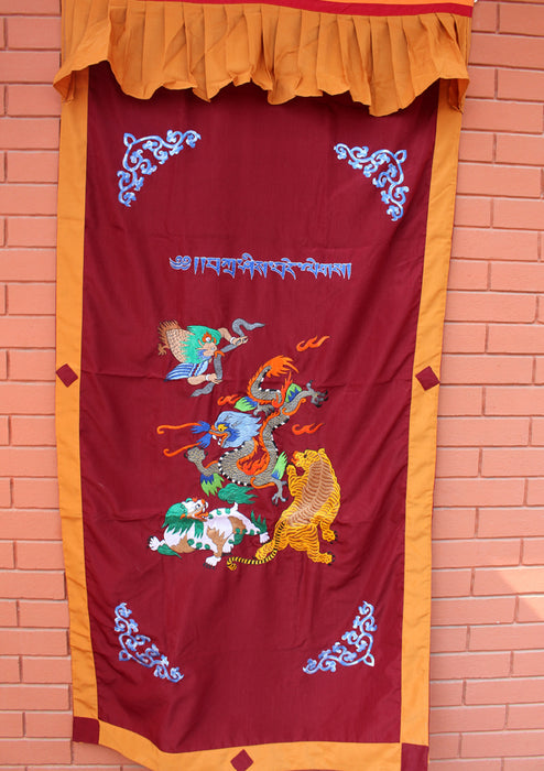 Tibetan Dragon Malakh and Tiger Cotton Curtain