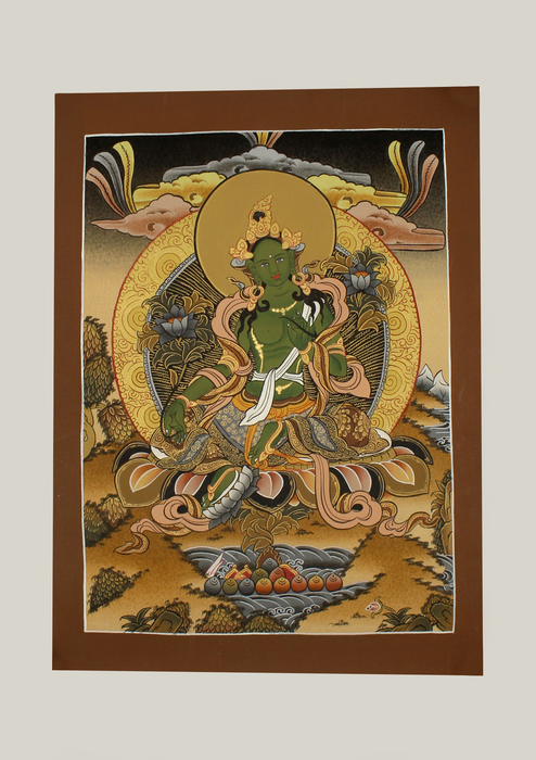 Green Tara on Lotus Thangka Painting