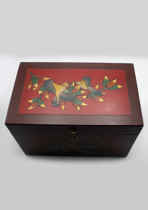 Handpainted Tibetan Sankha Flower Wooden Box- Extra Large