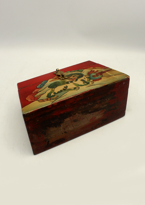 Handpainted Tibetan Snow Lion Jewelry Box with Endless Knot