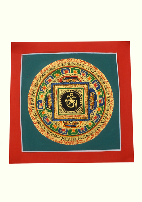 Tibetan Om Mandala Hand Painted Mini  Thangka (E)