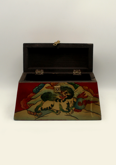 Handpainted Tibetan Snow Lion Jewelry Box with Endless Knot