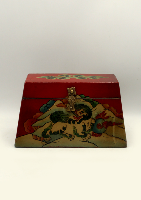 Handpainted Tibetan Snow Lion Jewelry Box with Endless Knot