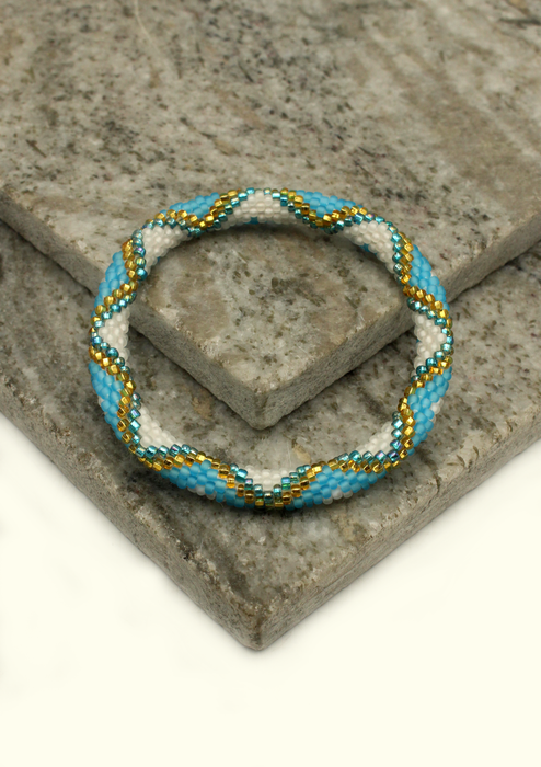 Blue Star  Golden White Nepalese Roll on Bracelet