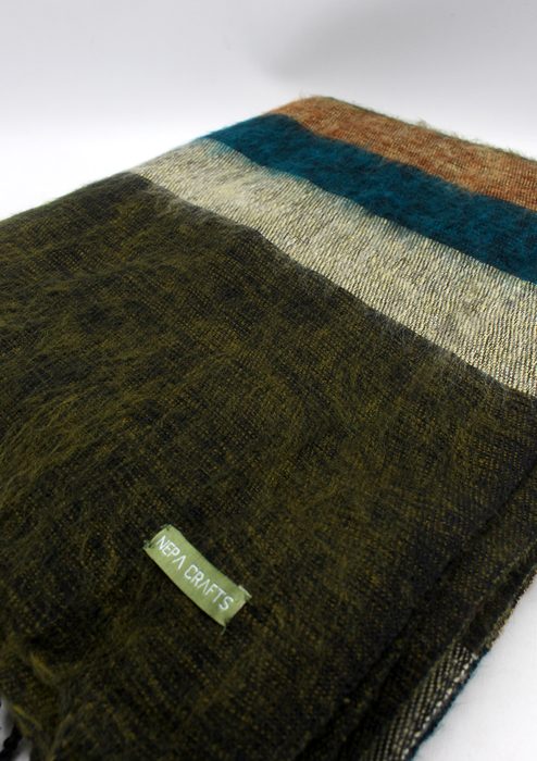 Green and Blue Mix Multi Colored Hand-loomed Soft Yak Wool Blanket