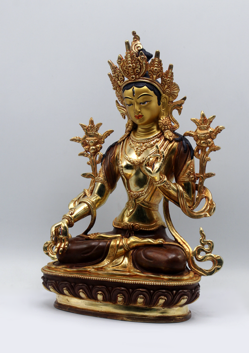 Partly Gold-Plated Healing White Tara Statue 13"H