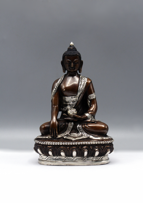 Silver Copper Shakyamuni Buddha Statue 6"H