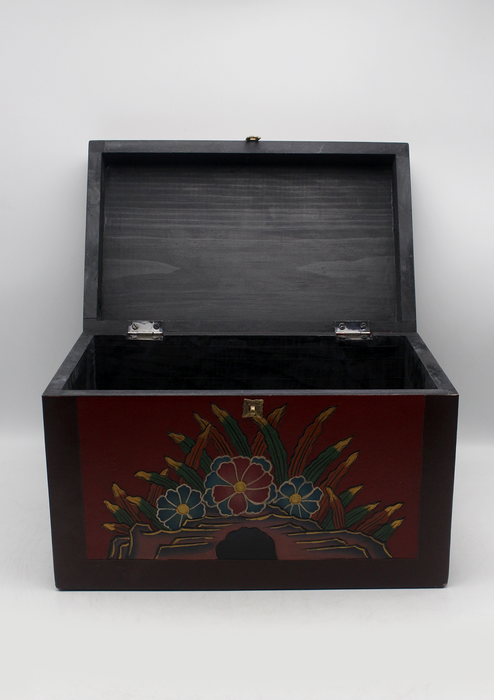 Handpainted Tibetan Sankha Flower Wooden Box- Extra Large