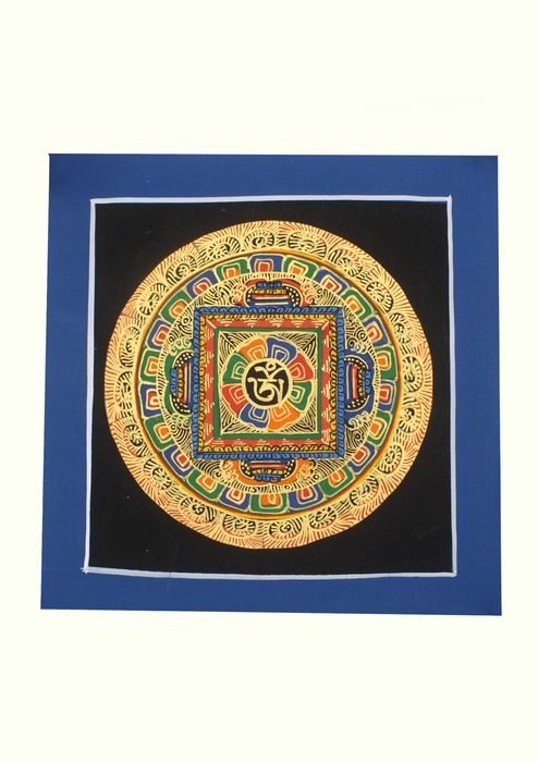 Tibetan Om Mandala Hand Painted  Mini Thangka (A)