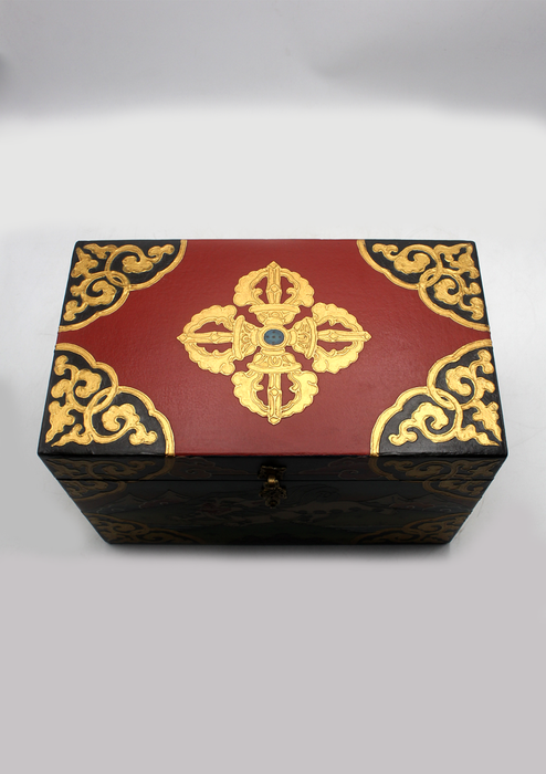 Double Dorjee Handpainted Tibetan Wooden Box - Medium