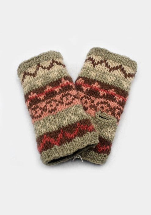 Beige Multicolor Woolen Fingeless Hand Warmer