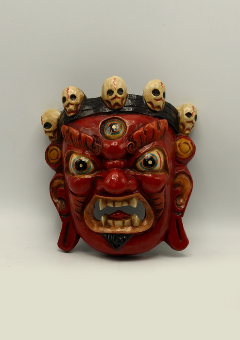 Handcarved and HandPainted Wooden Bhairab Wall Hanging Mask - Red