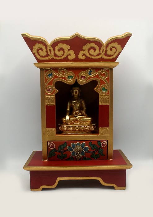 Lotus  Flower Tibetan Wooden Shrine Altar Box