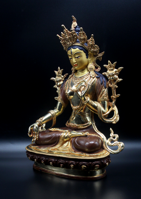 Partly Gold-Plated Radiant White Tara Statue 13"H