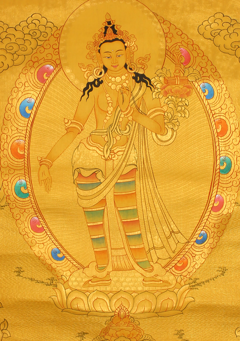 Standing Tara Full Gold Tibetan Thangka Painting