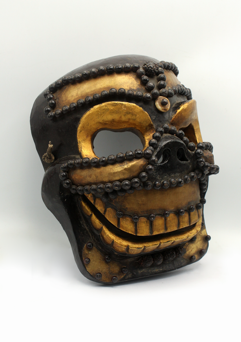 Handcarved Wooden Yellow Skull Wall Hanging Mask