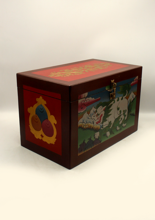 Handpainted Tibetan Snow Lion Wooden Box- Extra Large