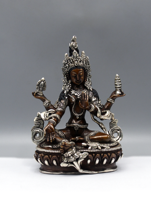 Silver plated Copper Laxmi God of Wealth Statue 6.5"H