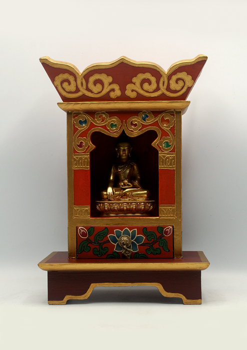 Lotus Flower Handpainted Tibetan Wooden Shrine Altar Box