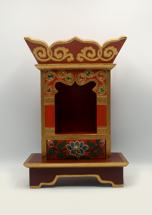 Lotus Flower Handpainted Tibetan Wooden Shrine Altar Box