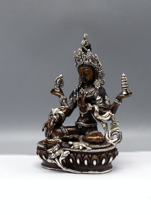 Silver plated Copper Laxmi God of Wealth Statue 6.5"H