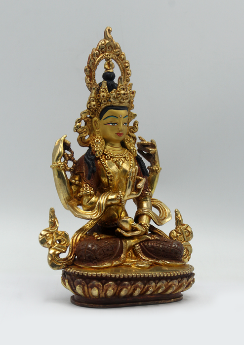 Partly Gold Plated Copper Prajnaparamita Statue 6.5"H (Pragya Paramita)