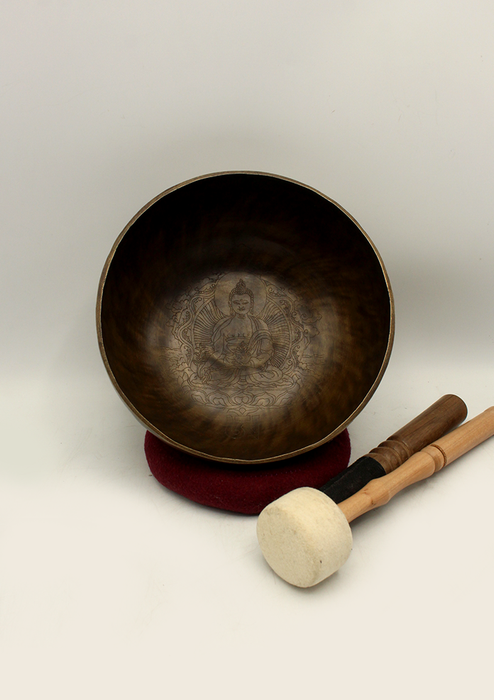 Hand Hammered Medicine Buddha Engraved Tibetan Singing Bowl 8"