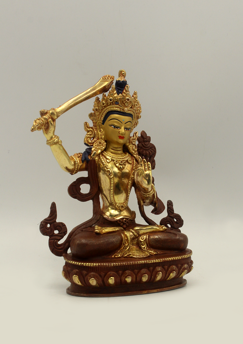 Partly Gold Plated Manjushri Statue 5.5" H