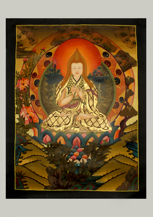 Je Tsongkhapa Thangka Painting Oil Varnished