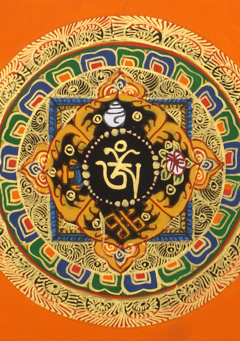 Tibetan Om Auspicious Symbols Hand Painted  Mini Thangka (C)