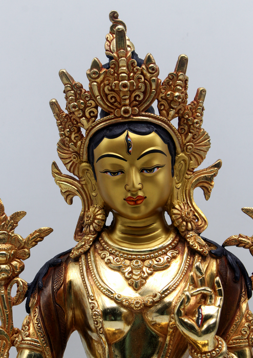 Partly Gold-Plated Healing White Tara Statue 13"H